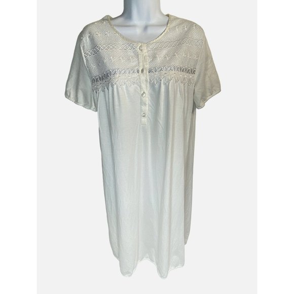 Jáloe Night Gown Dress M/L White Cotton Lace Detail Buttons Italian Made - Picture 10 of 13